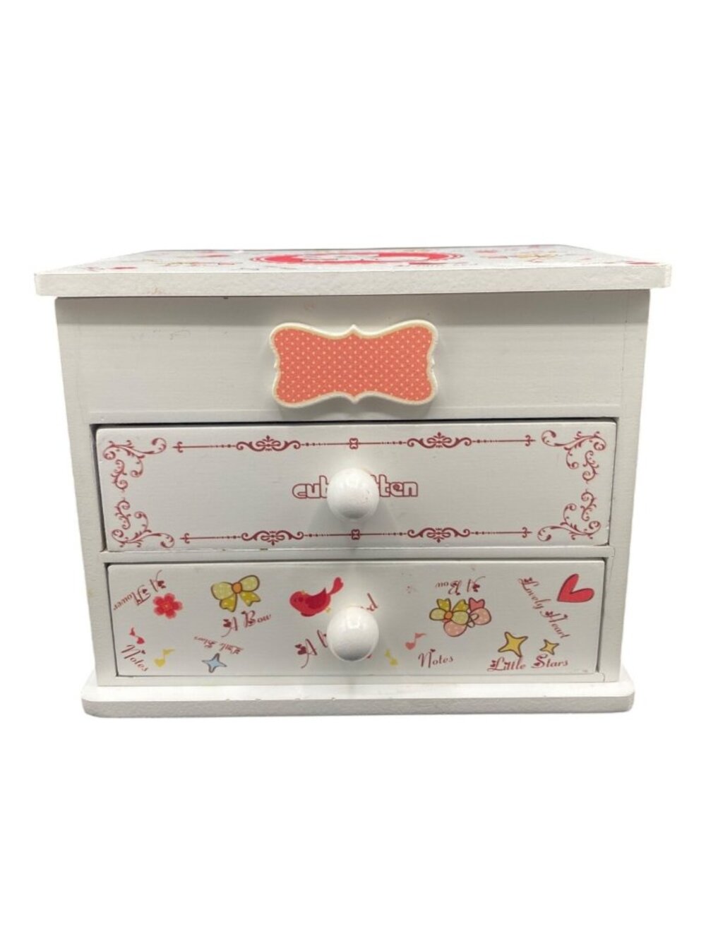 Kitten Wooden Musical Jewelry Box Cat Design Ballerina Drawer Pink Interior